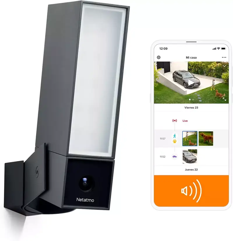 Cámara de Vigilancia Exterior Inteligente Netatmo con Foco, Sirena y Sin Costo Adicional Cámara de Vigilancia Exterior Inteligente Netatmo con Foco, Sirena y Sin Costo Adicional