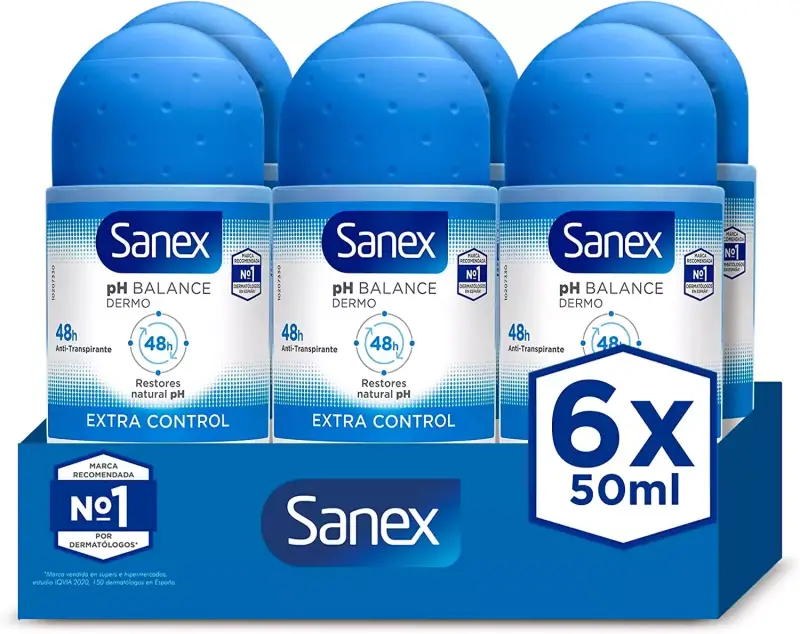 6x50ML Desodorante Roll-On Sanex Dermo Extra Control 6x50ML Desodorante Roll-On Sanex Dermo Extra Control