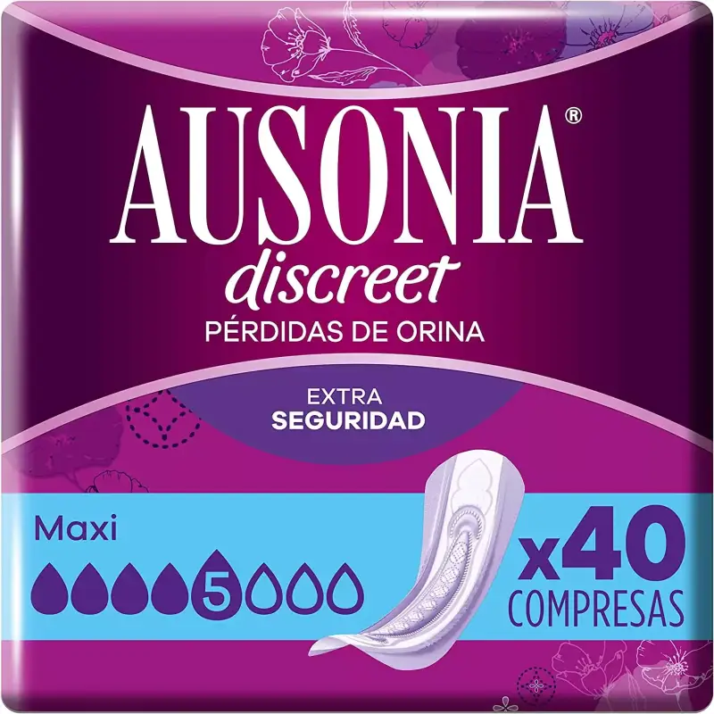 Compresas Ausonia Discreet Incontinencia Mujer Maxi, 40 Unidades, Protección Imperceptible Compresas Ausonia Discreet Incontinencia Mujer Maxi, 40 Unidades, Protección Imperceptible