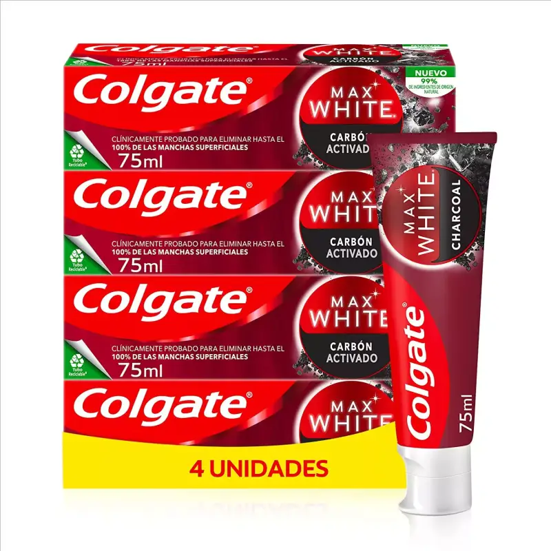 Pasta de dientes blanqueadora Colgate Max White Carbón Activado 4x75ml Pasta de dientes blanqueadora Colgate Max White Carbón Activado 4x75ml