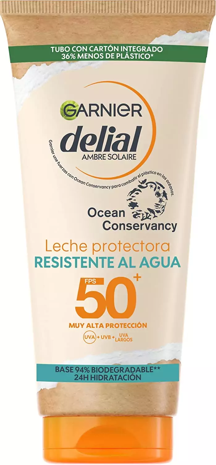 "Protector solar ecológico SPF 50 Garnier Delial con fórmula biodegradable de vainilla, 235g" "Protector solar ecológico SPF 50 Garnier Delial con fórmula biodegradable de vainilla, 235g"