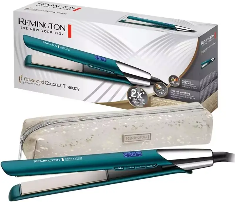 Plancha de Pelo Remington Advanced Coconut Therapy con Tecnología de Cerámica Avanzada y Filtros UV. Plancha de Pelo Remington Advanced Coconut Therapy con Tecnología de Cerámica Avanzada y Filtros UV.