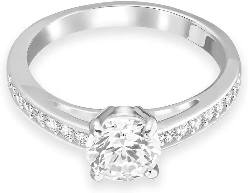 "Anillo Attract Swarovski, Talla redonda con Pavé, Baño de rodio, Blanco". "Anillo Attract Swarovski, Talla redonda con Pavé, Baño de rodio, Blanco".