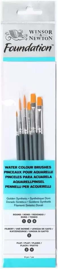 Set de 6 pinceles sintéticos para acuarela Foundation de Winsor & Newton. Set de 6 pinceles sintéticos para acuarela Foundation de Winsor & Newton.