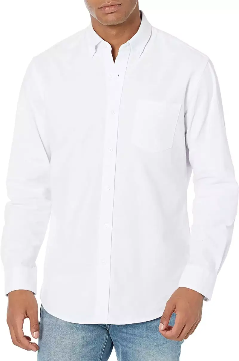 Camisa Oxford Blanca de Corte Recto con Bolsillo para Hombre Camisa Oxford Blanca de Corte Recto con Bolsillo para Hombre