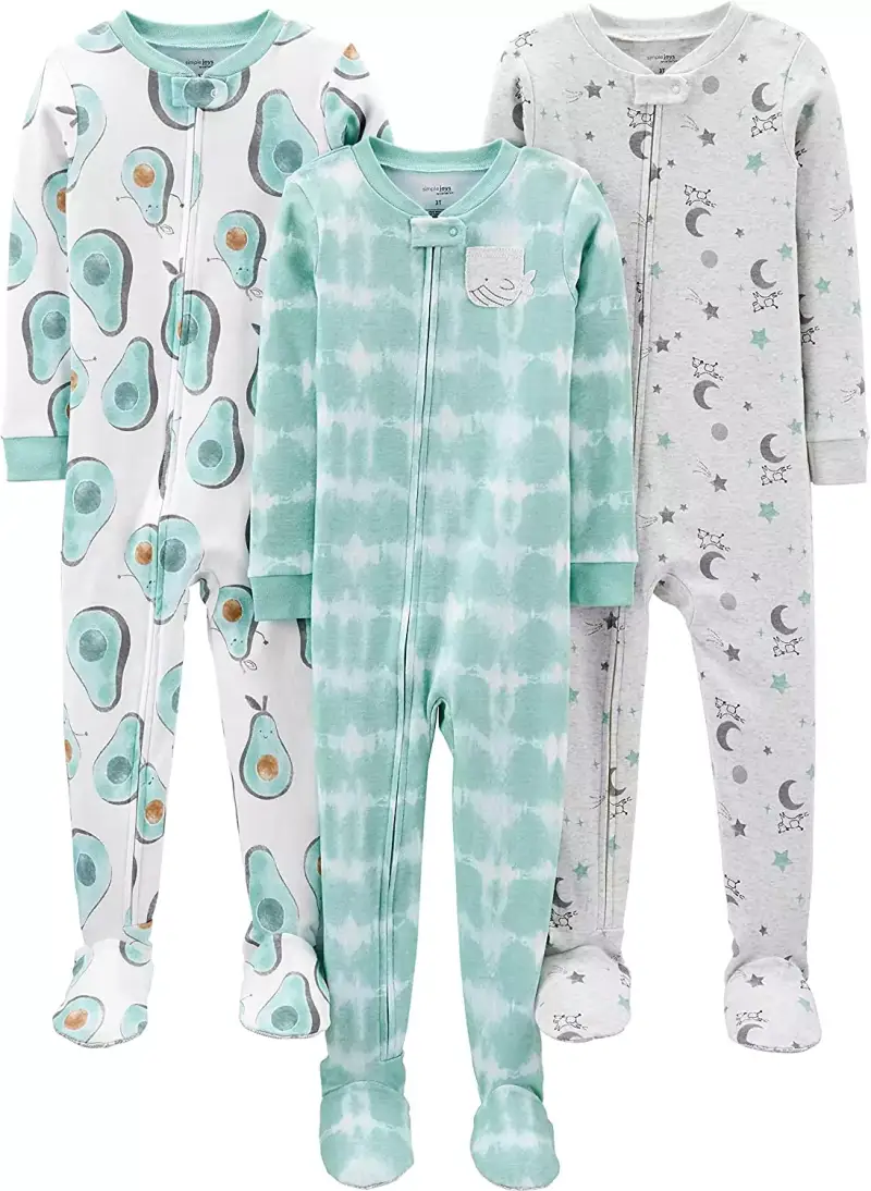 "Pijamas de Algodón con Pies para Bebés Niños, Pack de 3, Diseños Divertidos, Talla 12M" "Pijamas de Algodón con Pies para Bebés Niños, Pack de 3, Diseños Divertidos, Talla 12M"