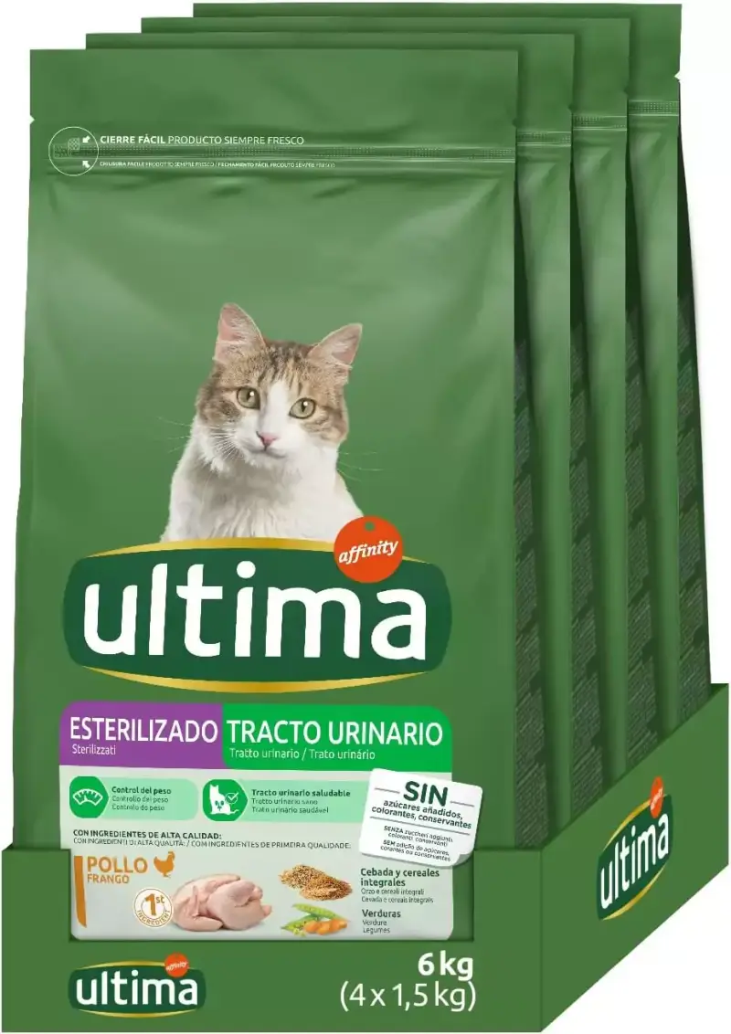 Pienso para gatos esterilizados y problemas urinarios: Pack 4x1.5 kg - Total 6 kg. Pienso para gatos esterilizados y problemas urinarios: Pack 4x1.5 kg - Total 6 kg.