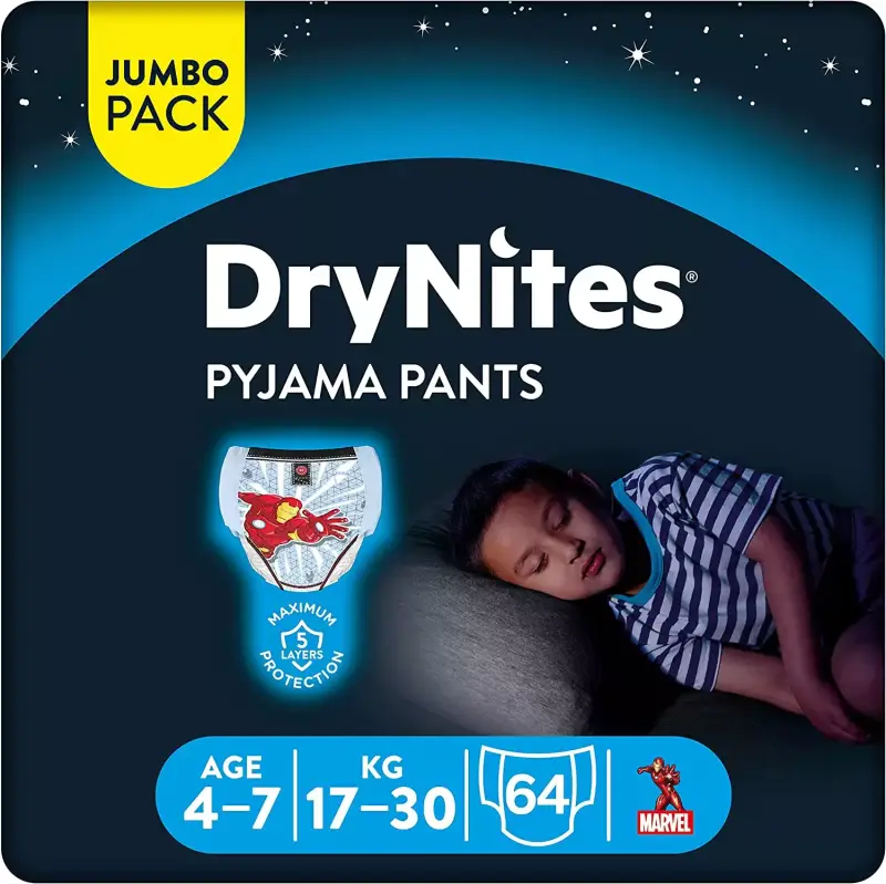 Huggies DryNites: Calzoncillos absorbentes para niños de 4-7 años, 64 unidades. Huggies DryNites: Calzoncillos absorbentes para niños de 4-7 años, 64 unidades.