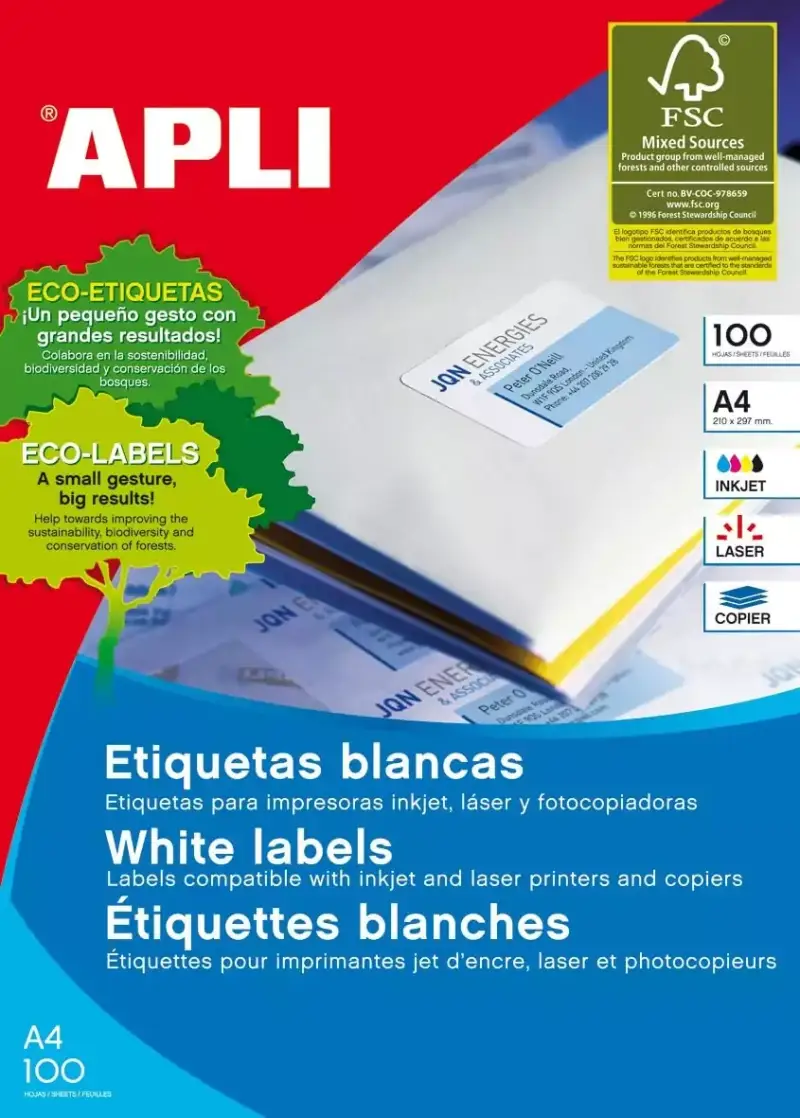 "Etiquetas Adhesivas Blancas 70x37 mm - Pack 100 Hojas" "Etiquetas Adhesivas Blancas 70x37 mm - Pack 100 Hojas"