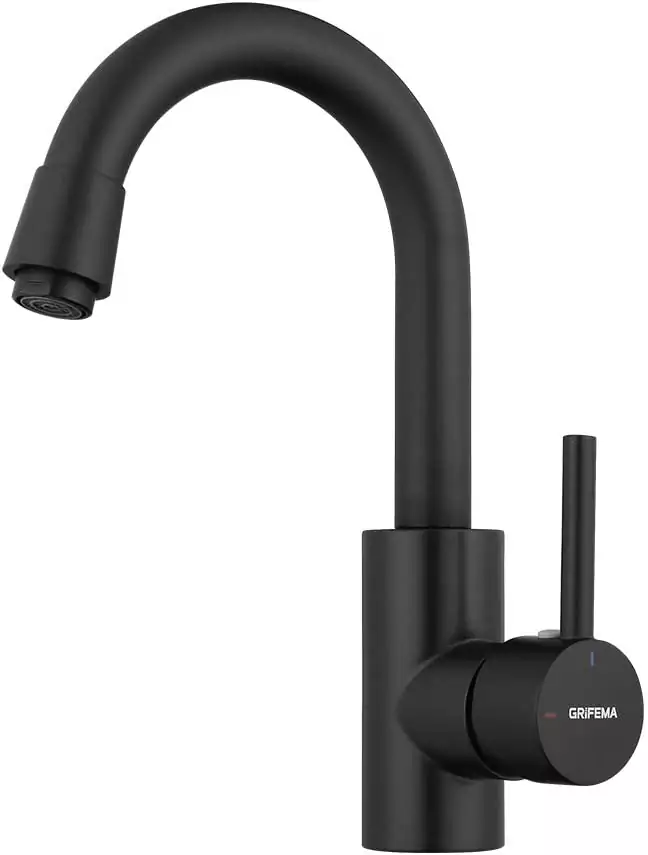Grifo Lavabo Alto Monomando Giratorio 360°, Ahorro Energético 10%, Negro Grifo Lavabo Alto Monomando Giratorio 360°, Ahorro Energético 10%, Negro