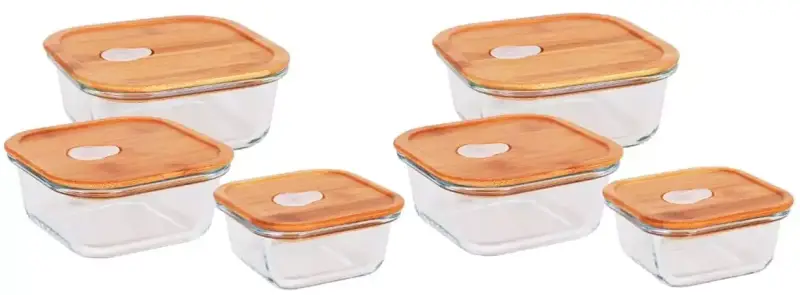 Set 6 fiambreras de cristal Quttin con tapa bambú Set 6 fiambreras de cristal Quttin con tapa bambú