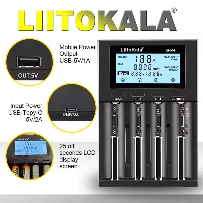 Cargador Inteligente 18650 LiitoKala Lii-M4 Cargador Inteligente 18650 LiitoKala Lii-M4