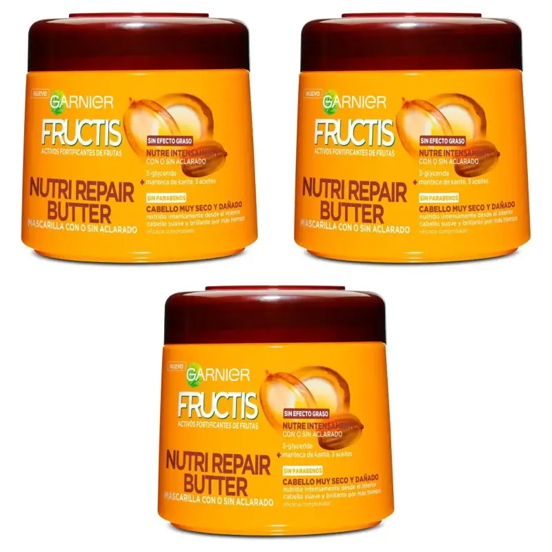 3x 320ml Mascarilla Fortificante Garnier Fructis Nutri Repair Butter 3x 320ml Mascarilla Fortificante Garnier Fructis Nutri Repair Butter