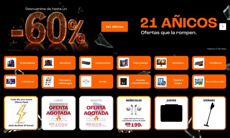 Hasta 60% Dto. en Tecnología 21 Aniversario PcComponentes Hasta 60% Dto. en Tecnología 21 Aniversario PcComponentes