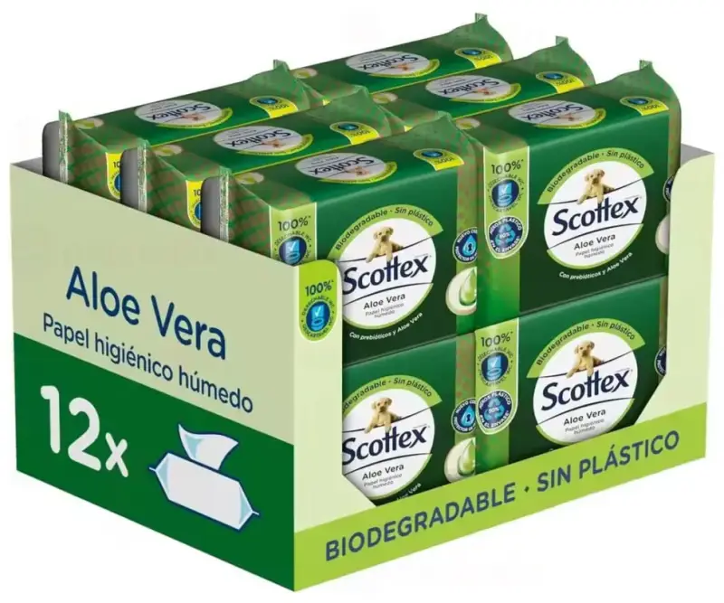 792x Scottex Papel Higiénico Húmedo con Aloe Vera y Prebióticos 792x Scottex Papel Higiénico Húmedo con Aloe Vera y Prebióticos