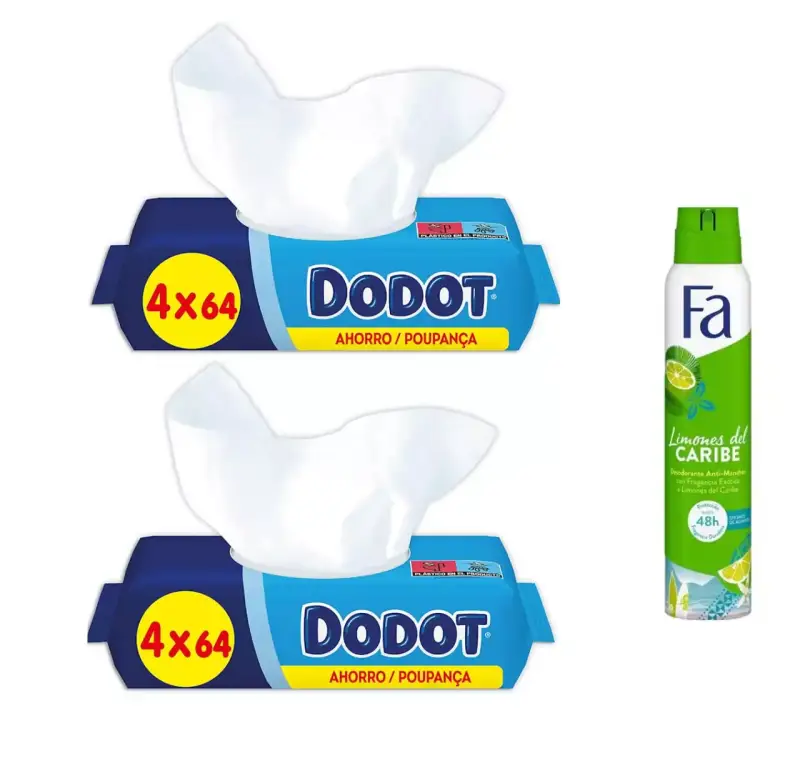 Pack 8 paquetes toallitas Dodot + desodorante FA Pack 8 paquetes toallitas Dodot + desodorante FA