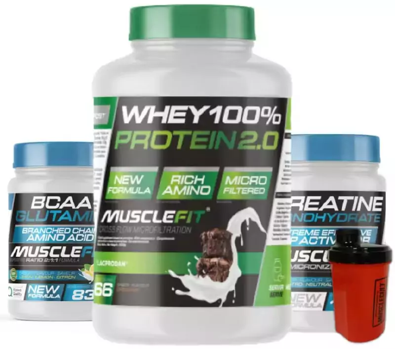 2Kg Proteína 100% Whey + 300gr Creatina Glutamina + BCAA + Shaker 2Kg Proteína 100% Whey + 300gr Creatina Glutamina + BCAA + Shaker