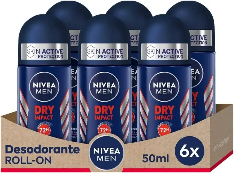 6x 50ml Desodorante Nivea Men Dry Impact Roll-on 6x 50ml Desodorante Nivea Men Dry Impact Roll-on