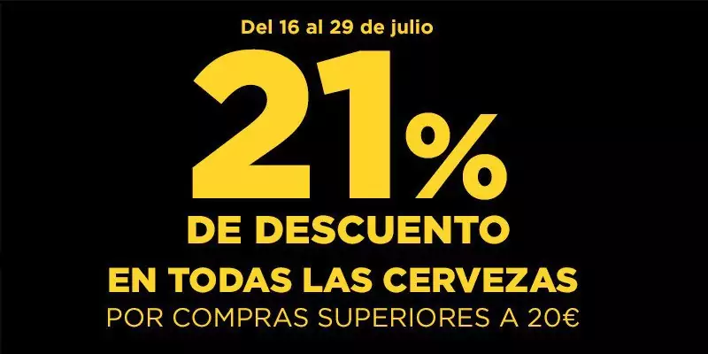 21% de dto. en cervezas (pedidos +20€) + dto. 2da ud. en El Corte Inglés 21% de dto. en cervezas (pedidos +20€) + dto. 2da ud. en El Corte Inglés