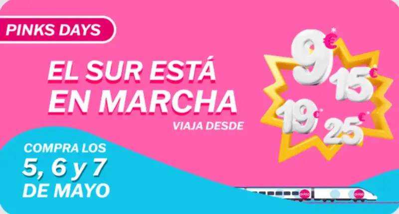 Billetes desde 9€ (PinkDays) en OUIGO Billetes desde 9€ (PinkDays) en OUIGO
