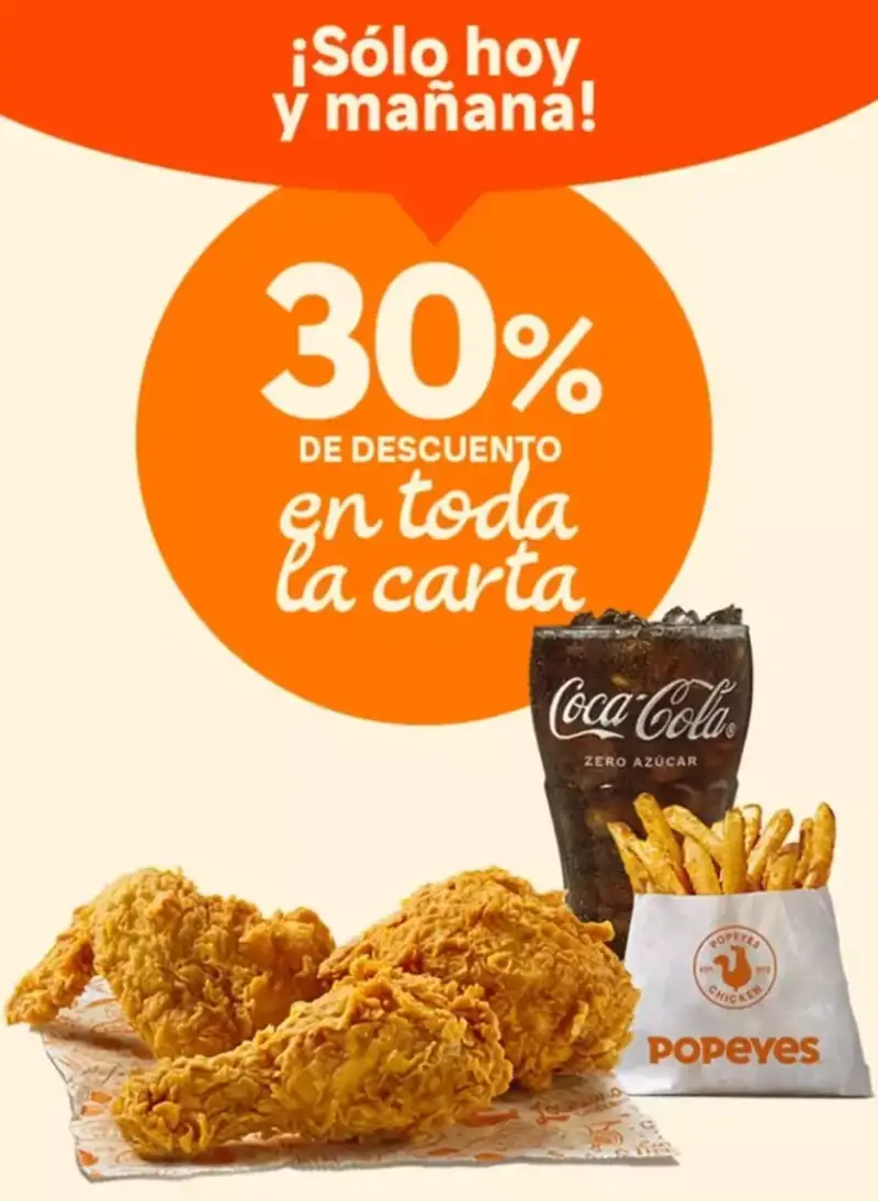 30% de descuento en toda la carta de Popeyes a domicilio 30% de descuento en toda la carta de Popeyes a domicilio