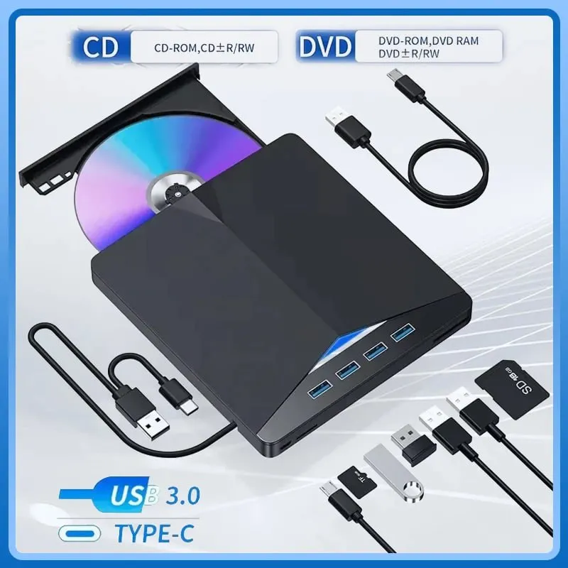 Grabadora de CD/DVD con 4 puertos USB y tarjeta SD y TF Grabadora de CD/DVD con 4 puertos USB y tarjeta SD y TF