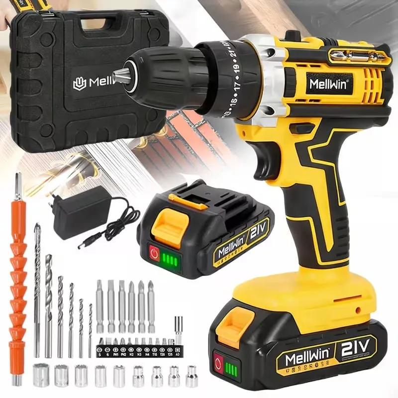 Taladro inalámbrico + 2 baterías 21V + accesorios + maletín Taladro inalámbrico + 2 baterías 21V + accesorios + maletín