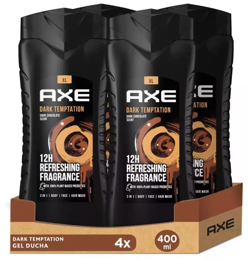 4x400ml Gel de ducha y champú Axe Dark Temptation 3en1 4x400ml Gel de ducha y champú Axe Dark Temptation 3en1