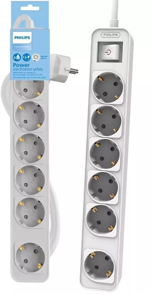 Regleta 6 tomas Schuko Philips con interruptor Regleta 6 tomas Schuko Philips con interruptor