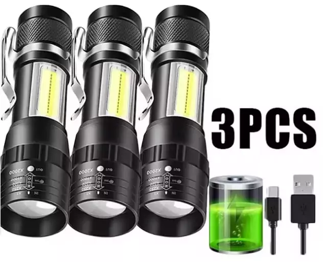 3x Mini linterna COB + XPE recargable por USB 3x Mini linterna COB + XPE recargable por USB