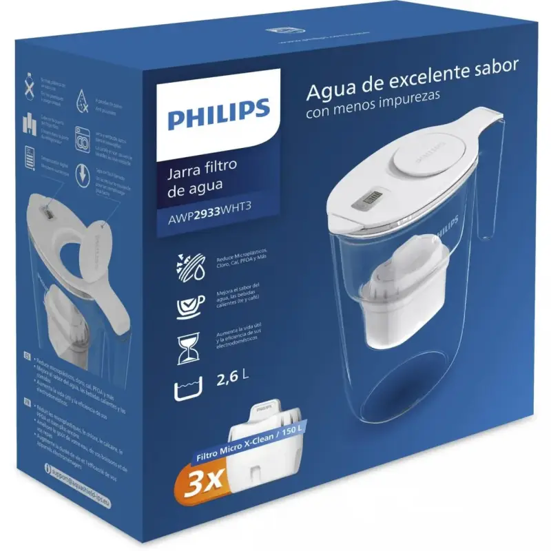 Jarra de Agua con Filtro Philips 2,6l + 3 Filtros Micro X Clean Jarra de Agua con Filtro Philips 2,6l + 3 Filtros Micro X Clean