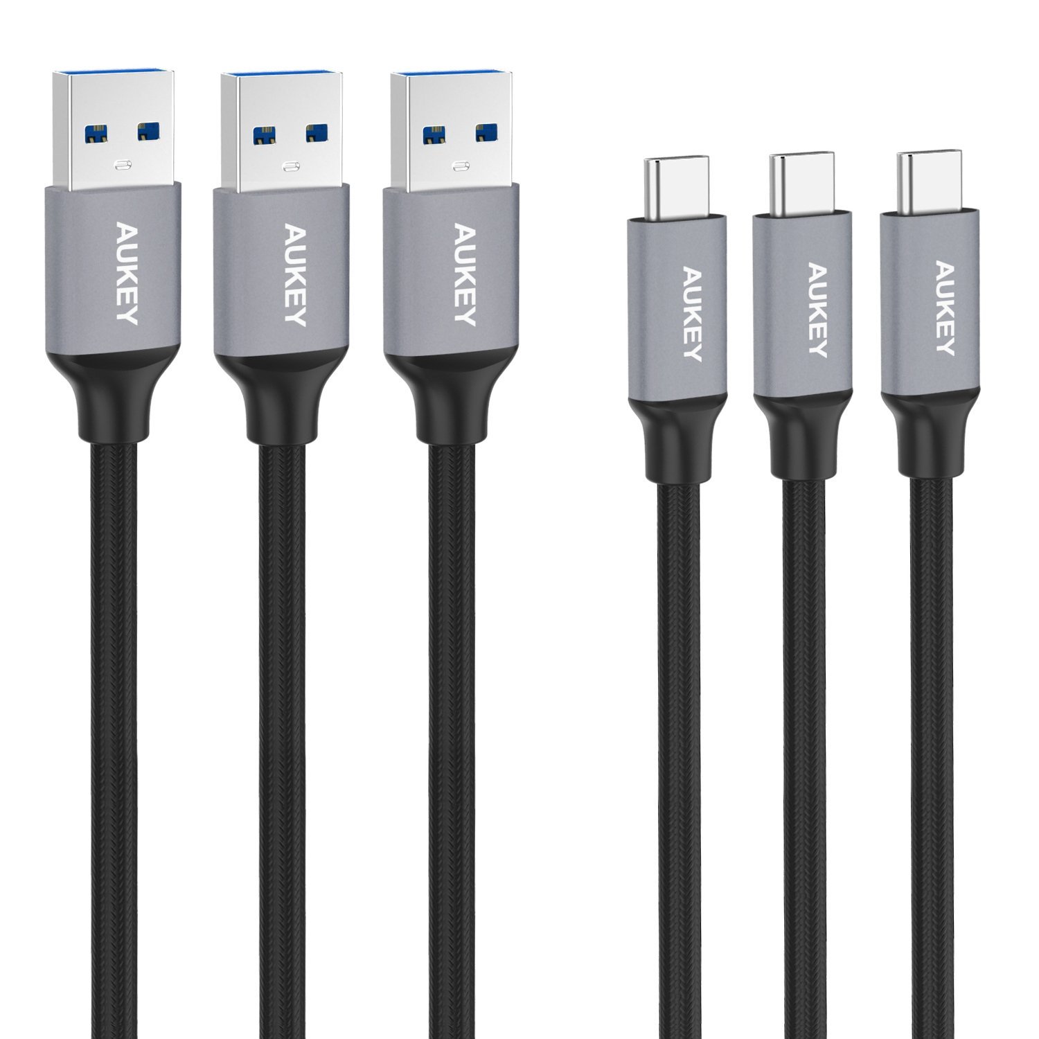 3 cables trenzados micro USB y tipo C