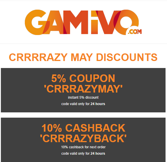 GAMIVO Descuento 5% + Cashback 10%