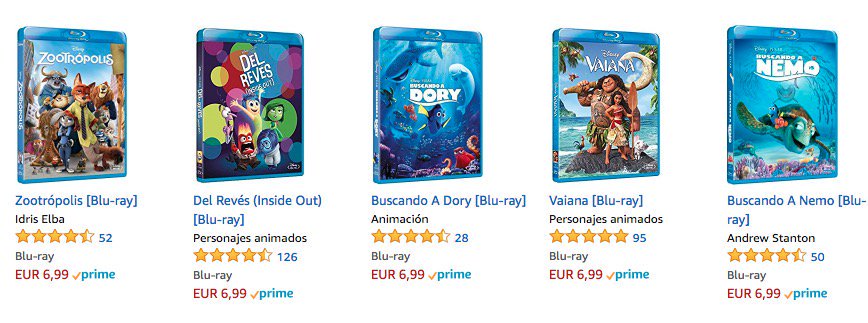 Oferta películas Disney/Pixar Blu-ray en Amazon