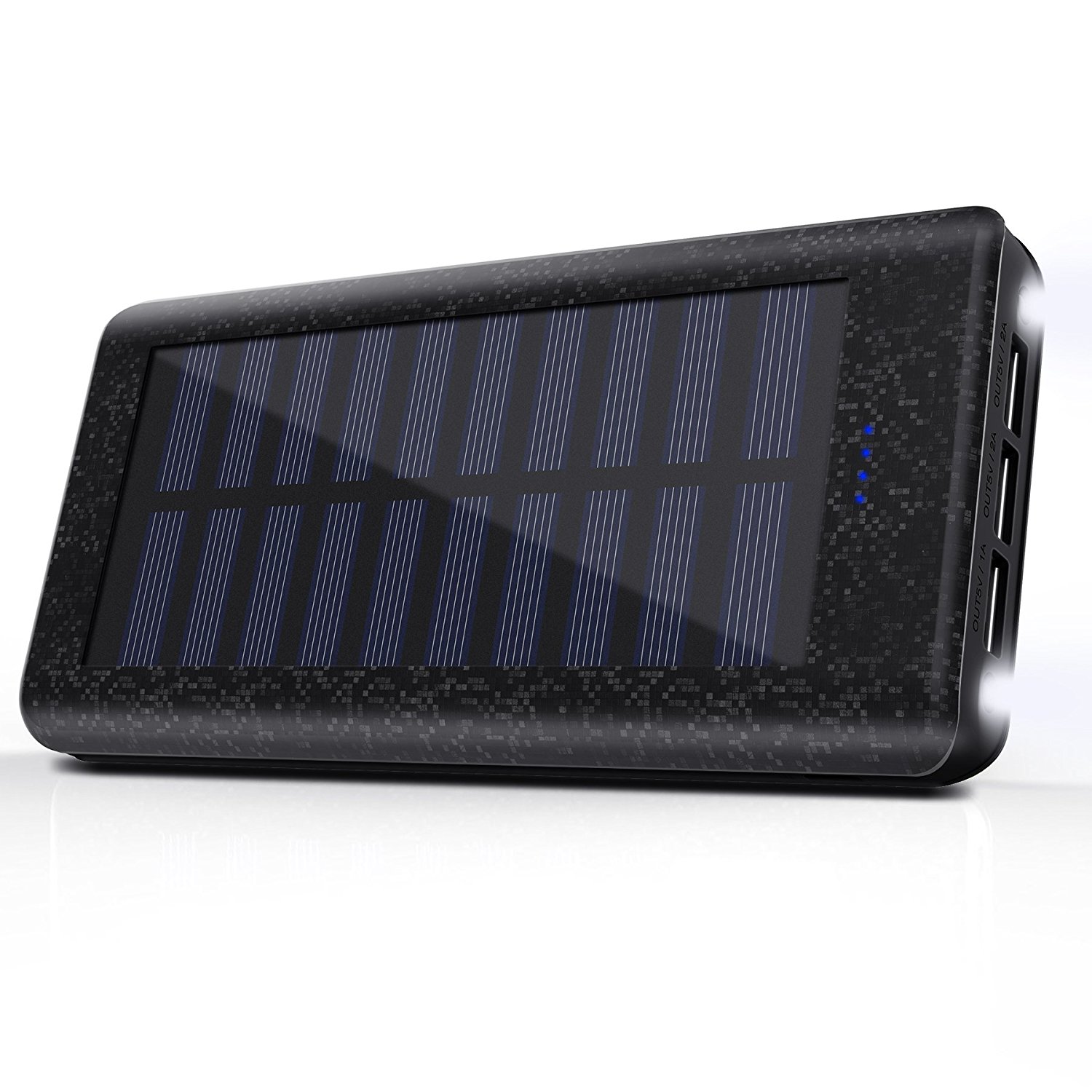 Cargador Solar 24000 mAh Batería Externa, 3 Puertos USB, 2 LED ligeros