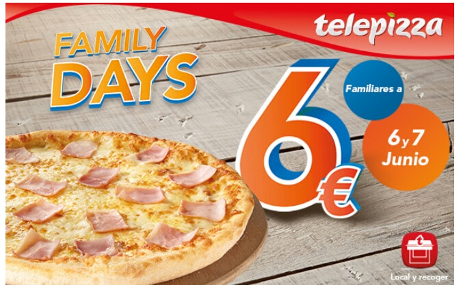 Pizzas familiares a 6€ en Telepizza por los Family Days (6-7 Jun)