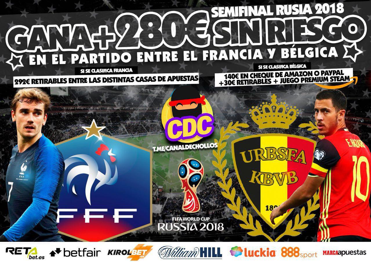 Gana +280€ SIN RIESGO Francia vs Bélgica