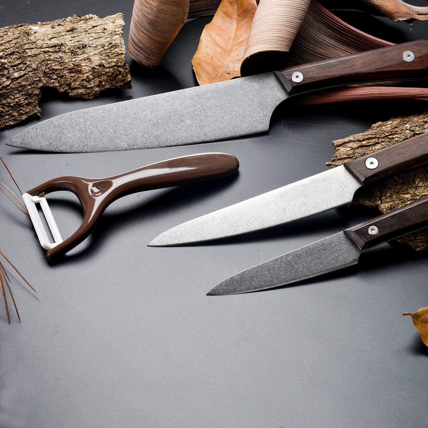 Pack de 3 Cuchillos de Cocina + pelador de acero inoxidable