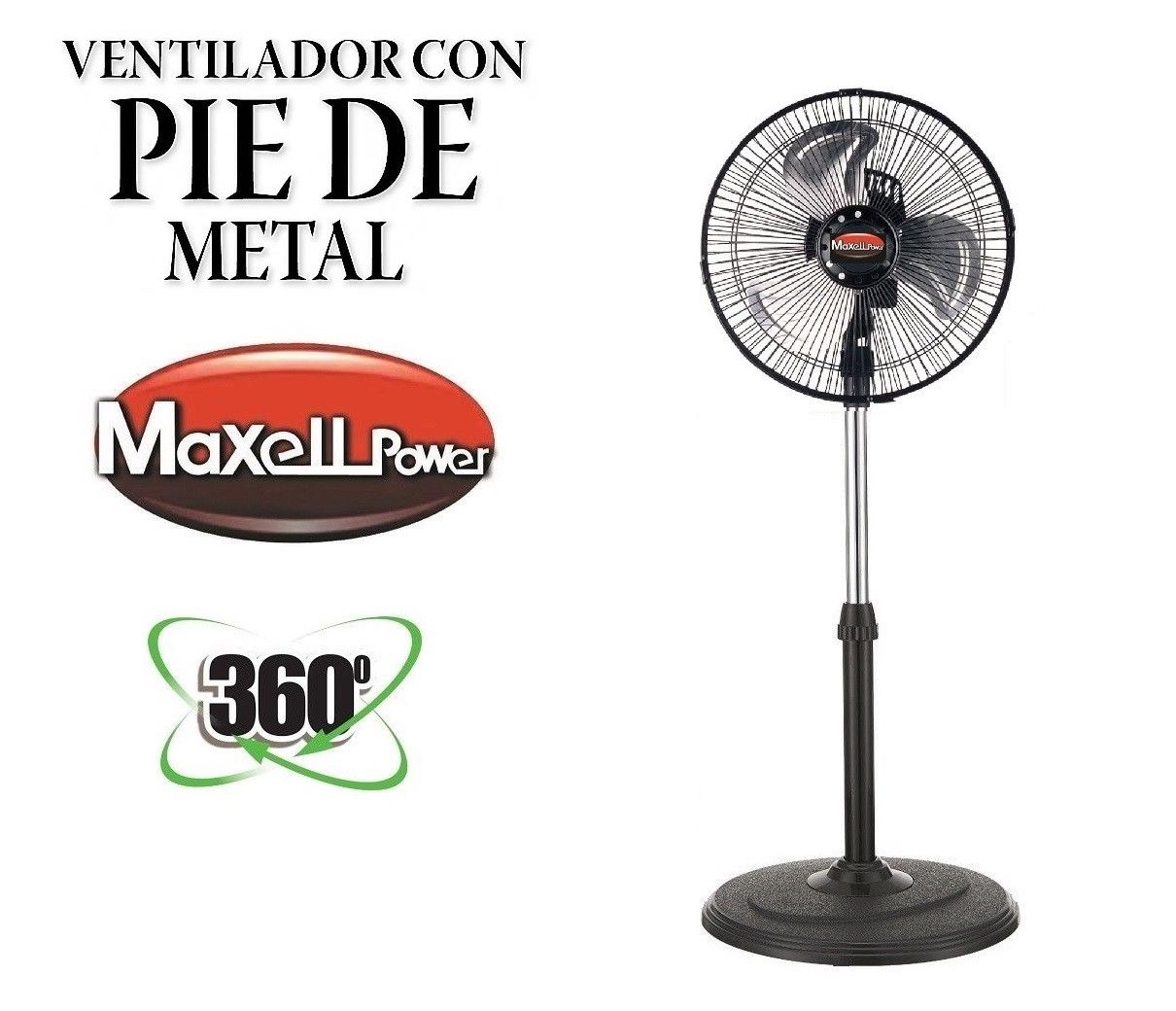 Ventilador con pie de metal 60W 12" 360º