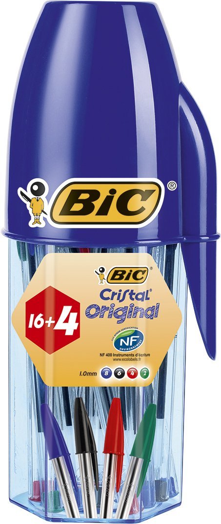 20 bolígrafos de colores BIC Cristal en estuche con forma de bolígrafo