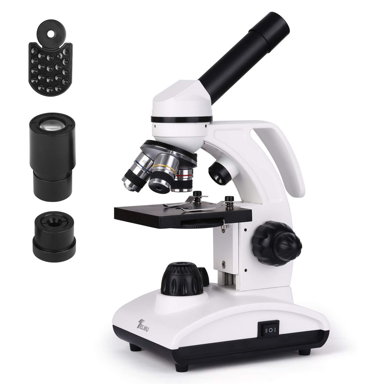 Microscopio óptico 40-1000X monocular con fuente de luz LED y soporte para smartphone
