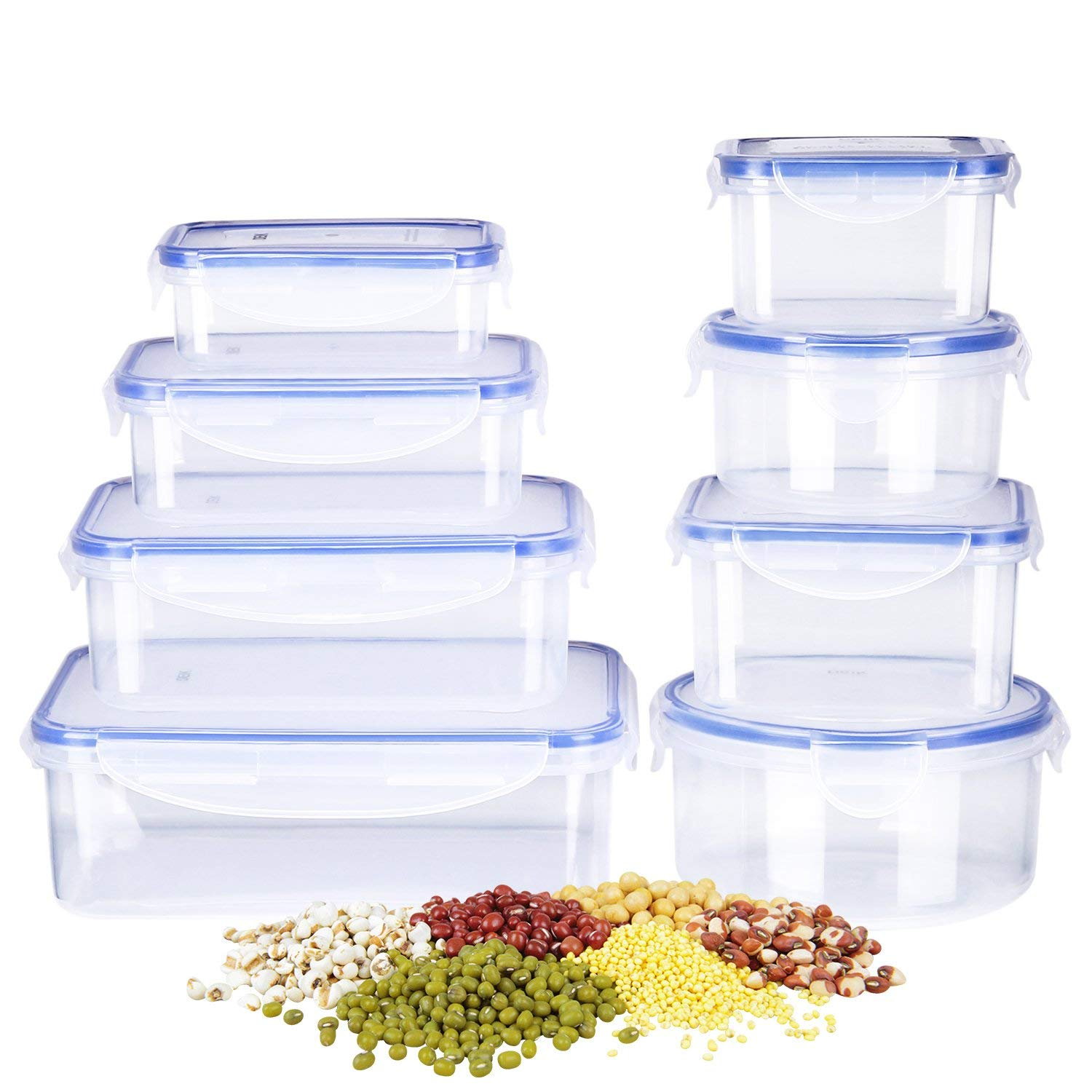 Set de Recipientes Herméticos para alimentos con tapa, Conjunto apilable de 8 piezas, Sin BPA