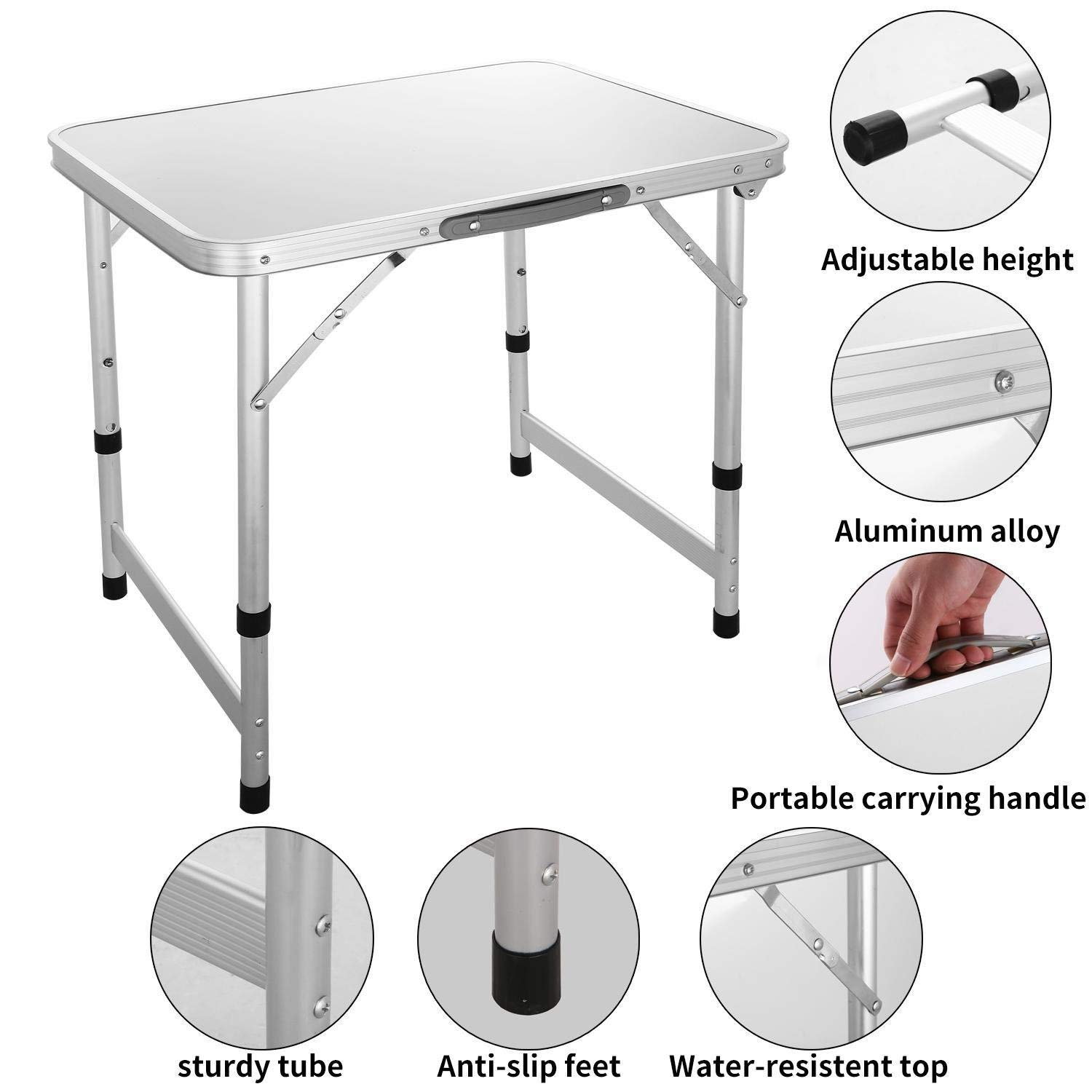 Mesa Plegable de Aluminio Portátil Ajustable con Asa de Transporte