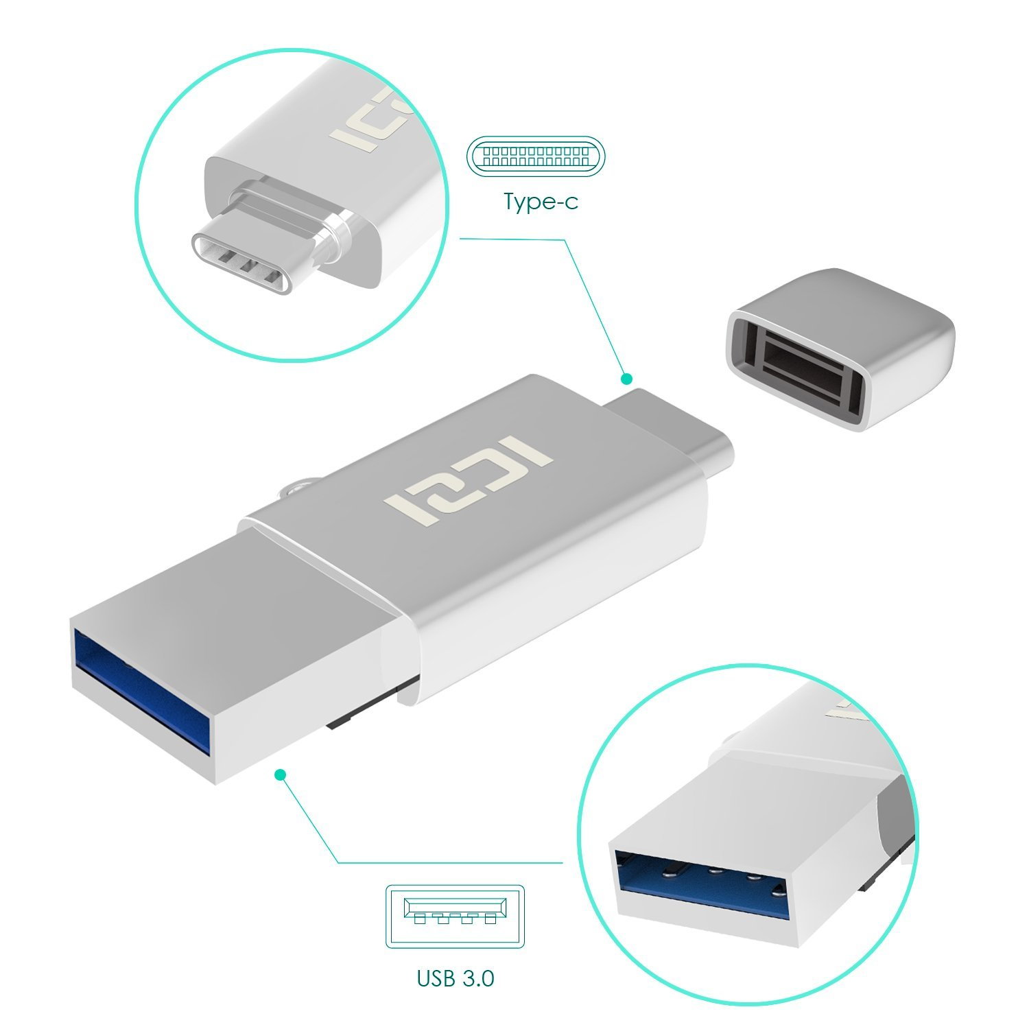 Adaptador USB C a USB 3.0+Lector de tarjeta de memorias micro SD con OTG