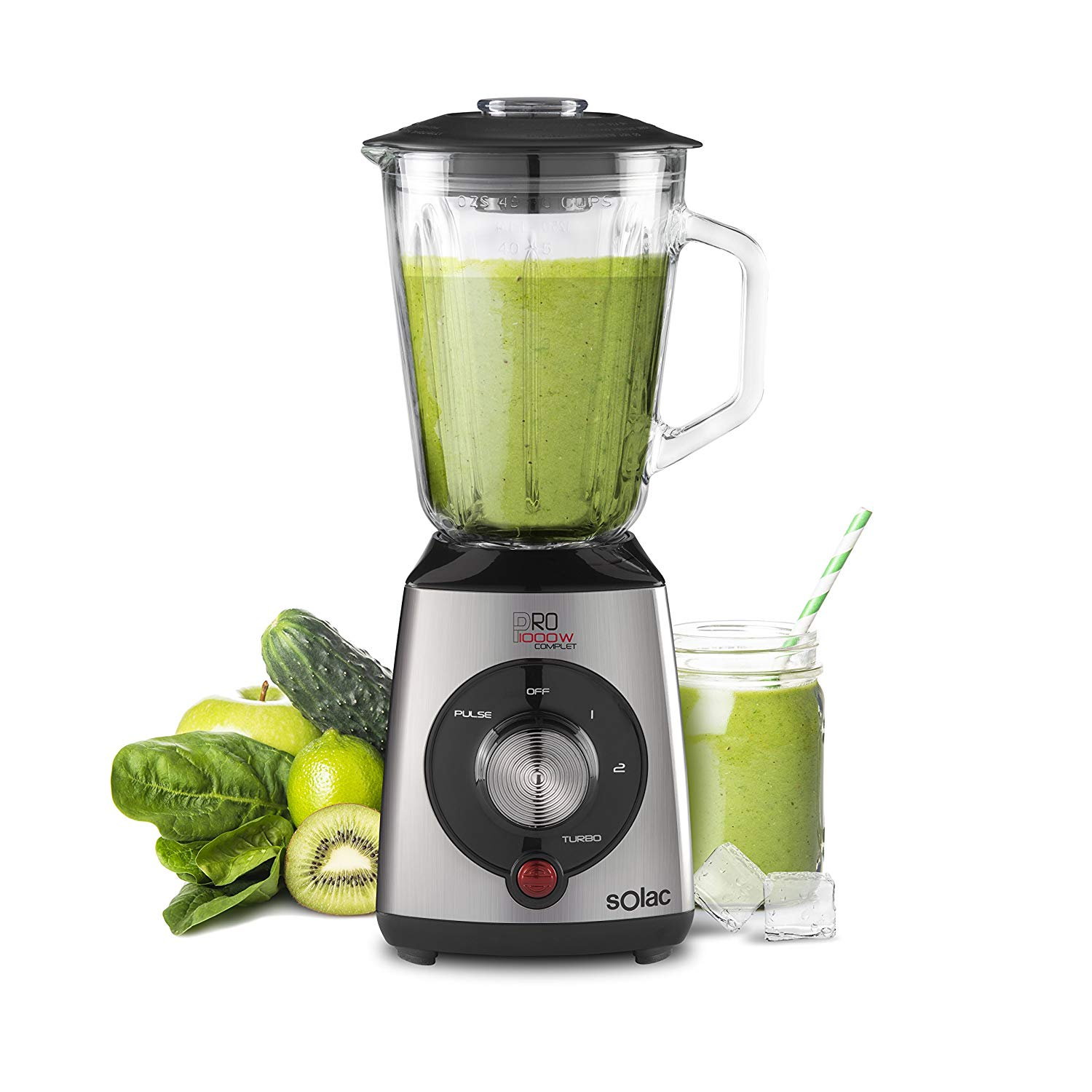 Solac BV5713 - Batidora de vaso, 1000 W, jarra de cristal, 1.5 l