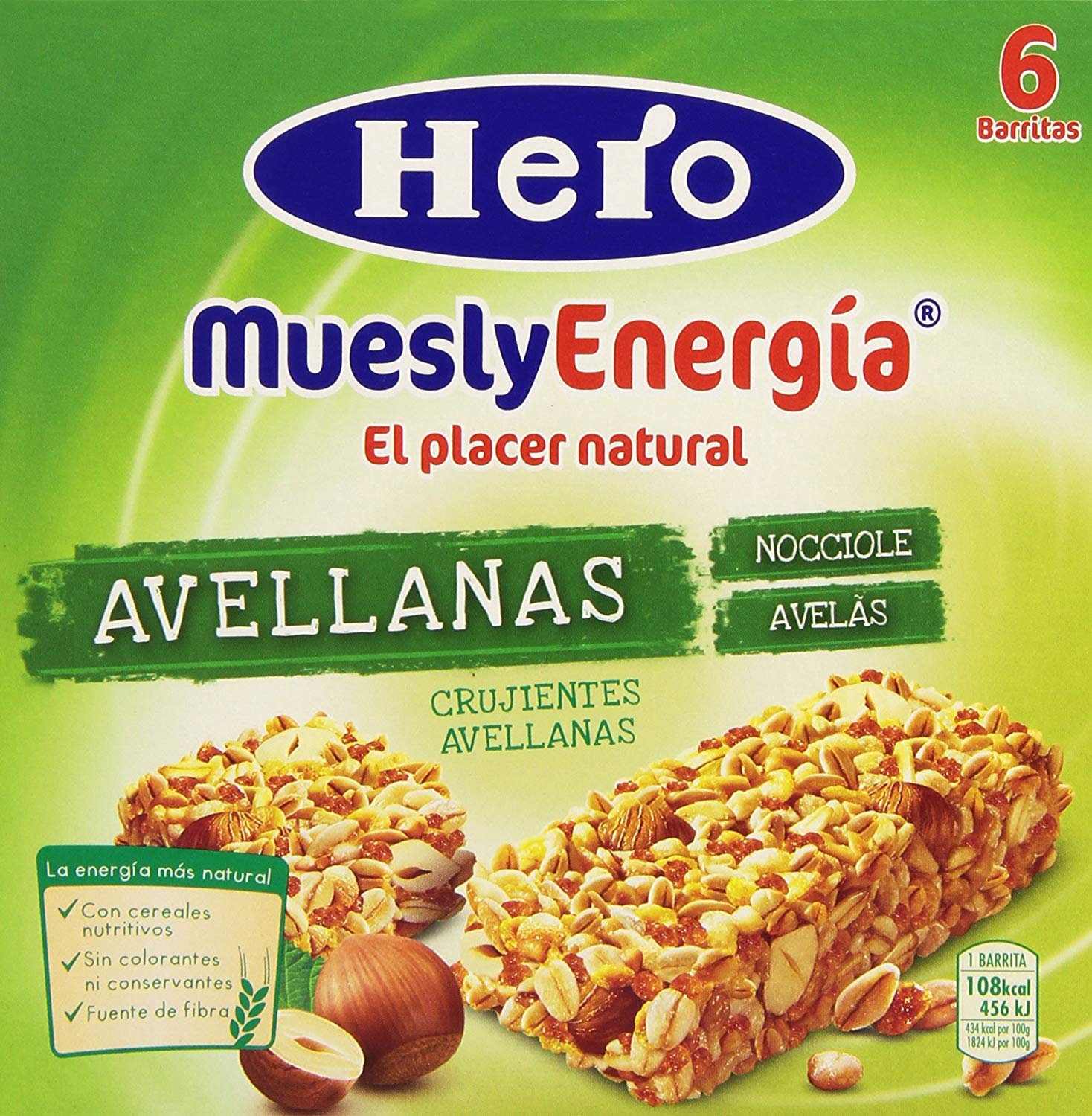 Barrita Hero Muesly Energía Avellanas 25g 6 estuches de  5 unidades