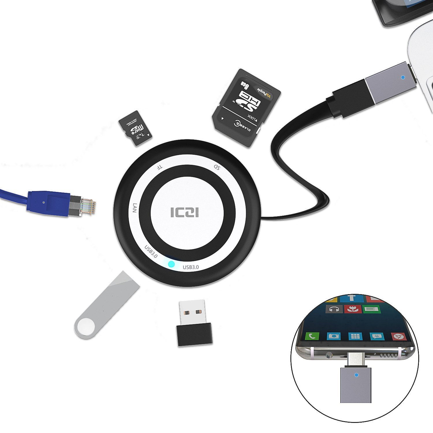 Hub USB (5 en 1), Adaptador USB 3.0 a USB C