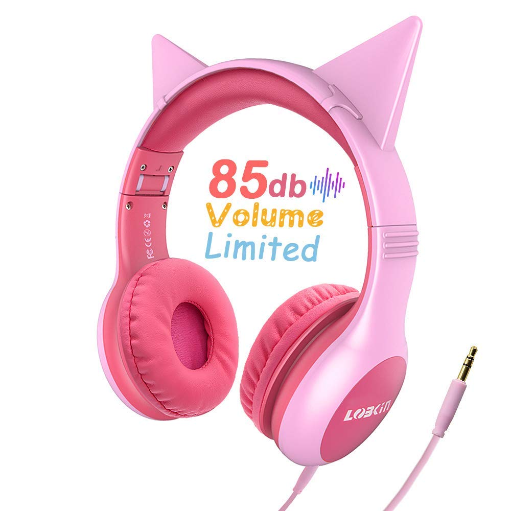 Auriculares para niños con limitador de sonido y orejas de gato