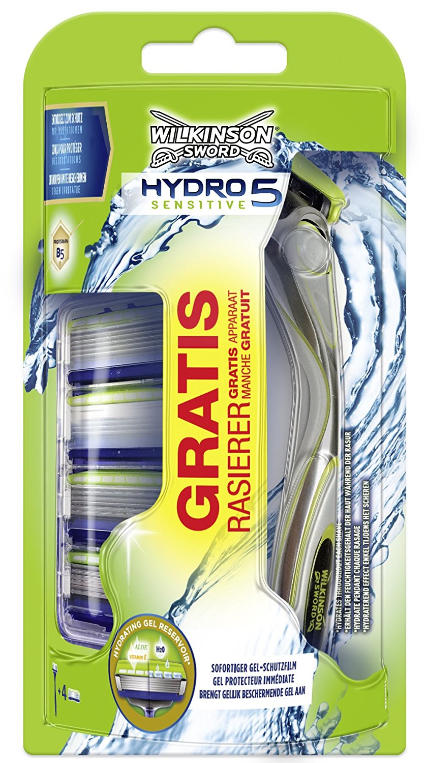 Wilkinson Sword Hydro 5 Sensitive ventaja Pack 4 cuchillas + Afeitadora gratis, 4 unidades Precio mínimo!!!