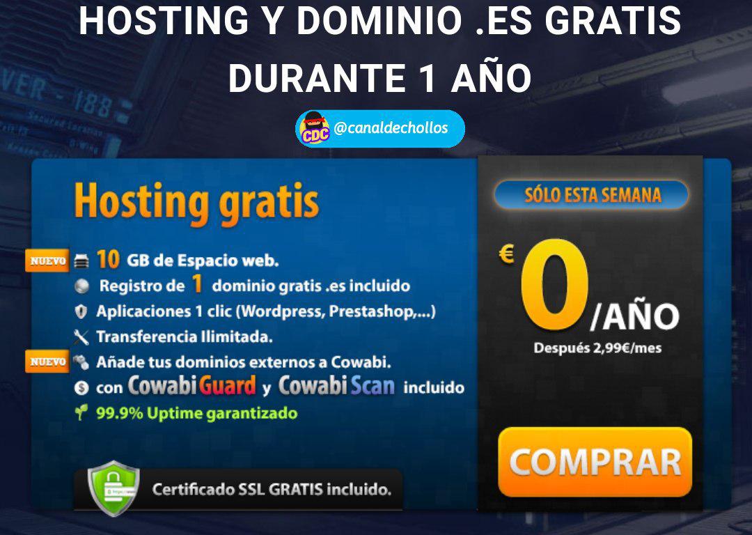 Dominio.es + Hosting 10GB 1 año GRATIS